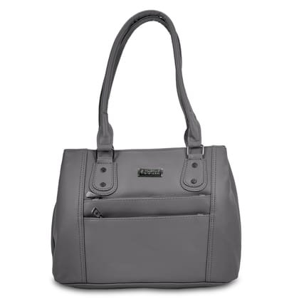 Jothi Duvera Premium Womens Handbag | 3-Compartment Synthetic Leather Tote | Tumbled Matte Finish | Water-Resistant | Soft Base | Grey