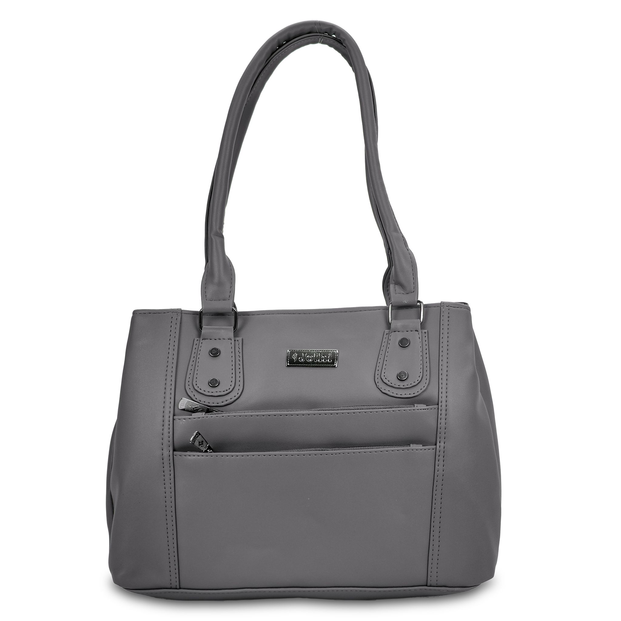 Jothi Duvera Premium Womens Handbag | 3-Compartment Synthetic Leather Tote | Tumbled Matte Finish | Water-Resistant | Soft Base | Grey
