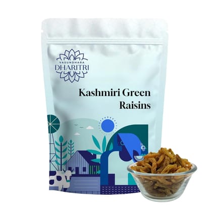 VASUNDHARA DHARITRI Kashmiri Green Raisins 250gms, Seedless Kishmish Rich in Iron, Fiber & Vitamins, Dried Grapes Boosts Immunity, Dry Fruit for Snacking, Baking & Desserts, Preservatives-fre