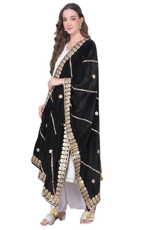 Women's Velvet Gotta Patti Dupatta (Black)-PID46977