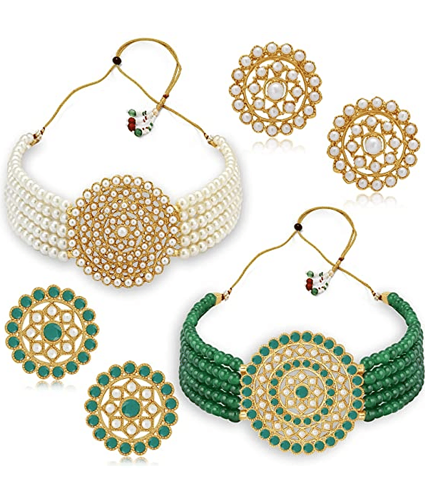Sunhari Jewels - Green Alloy Necklace Set ( Pack of 2 )