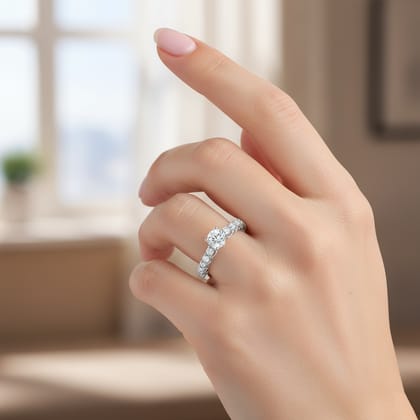 925 Sterling Silver Round Solitaire Ring with Pavé Side Stones for Women | Elegant CZ Diamond Look Ring