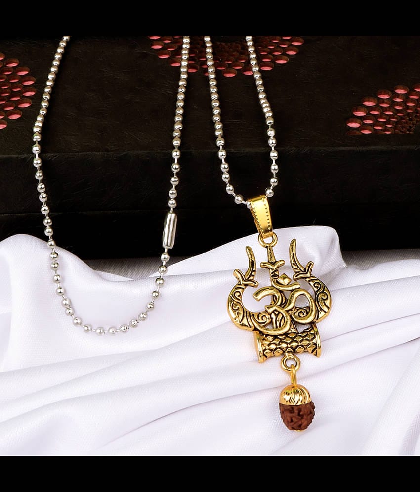 Thrillz Golden Trishul With Damru Lord Shiva Chain Pendant For Men Boys Spiritual Lord Shiva Trishul And Damru Religious Chain Pendant For Men Women Boys Girls Jewellery