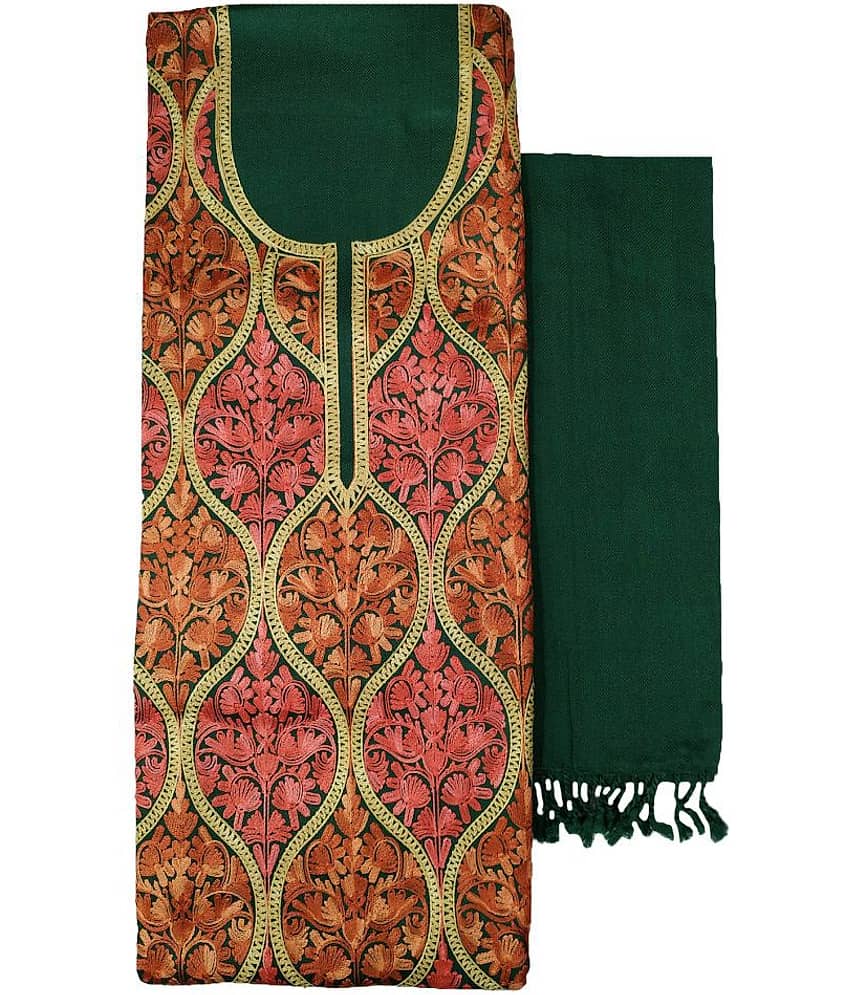 KASHMIRI Green Woollen Unstitched Dress Material