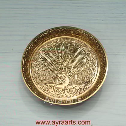 Brass Peacock Design Pin Tray Decorative Pooja Thali for Home & Mandir Decor