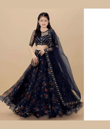 piludi Organza Lehenga Choli Set For Girls ( Pack of 1 , Green )
