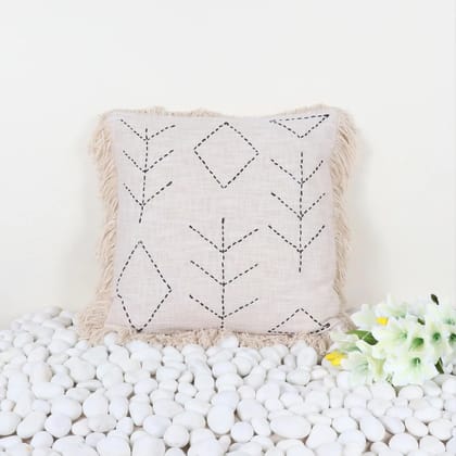 Indihomecraft Handicraft Cotton Cushion Cover - Hand Kantha Embroidery Decorative Art Boho Pillow Block Woven Pillow Cover | Square Shape 20X20 Inches Cushion Cover, Set of 1