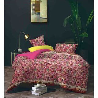 BLACK BEE  Pink flowers  print on Pinkbase double bedsheet with 2 Pillow Covers (208 X 213 cm)(BS8-02)