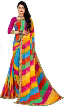 ANSH Womens Georgette Leheriya Saree length (5.5m) & Blouse Piece Size (0.8m) (Multicolor)