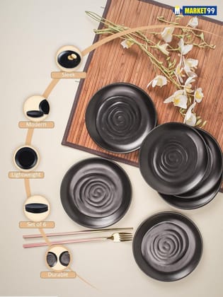 Melamine Black Round Quarter Plate (Set of 6)