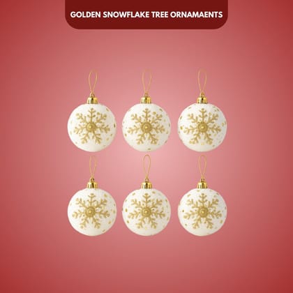 Christmas Glitter White Balls with Golden Snowflakes - 6PC