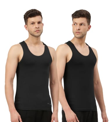 Freecultr Vest for Men | Bamboo Sleeveless, Super Soft Round Neck Gym Comfort Vest | Workout Regular Fit Innerwear | Breathable Sando with Long Hemline  Pack of 2-Black,Black