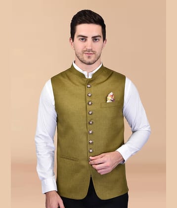 PRINTCULTR Olive Cotton Blend Men's Nehru Jacket ( Pack of 1 )