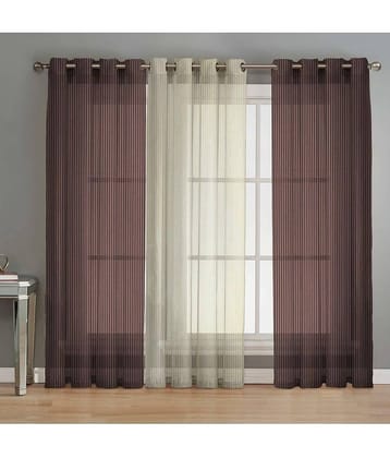 BELLA TRUE Solid Transparent Eyelet Curtain 5 ft ( Pack of 3 )  Brown
