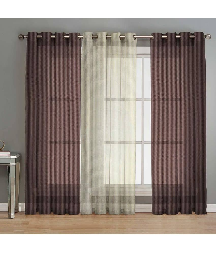 BELLA TRUE Solid Transparent Eyelet Curtain 5 ft ( Pack of 3 )  Brown