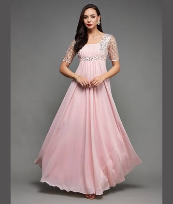 Miss Chase Women Georgette Embellished Fit & Flare Dress ( Pink )