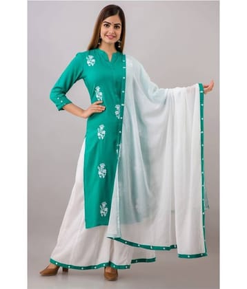 MAUKA - Turquoise Green Straight Rayon Women's Stitched Salwar Suit ( Pack of 1 )