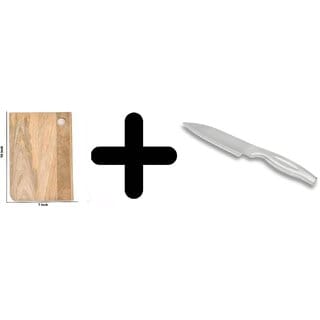 ONBV Acacia Wood Chopping Board 10x7 with Chef Knife Small Premium High-Stainless Steel Knife Set, 2-Pieces, Silver Use