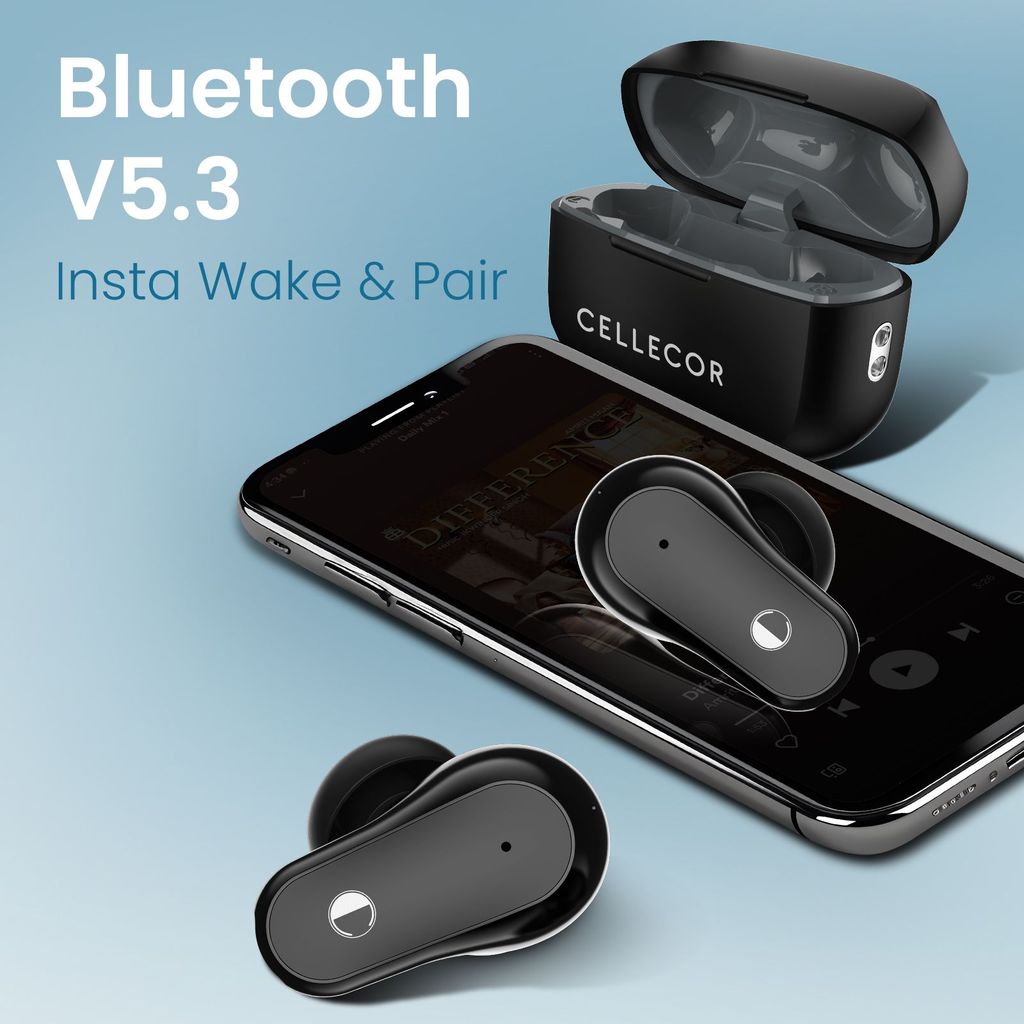 Cellecor BroPods C109 QUAD TWS, 60H Playtime,Quad Mic ENC,5.3v BT,50ms Low Latency Gaming Bluetooth-Black Grey