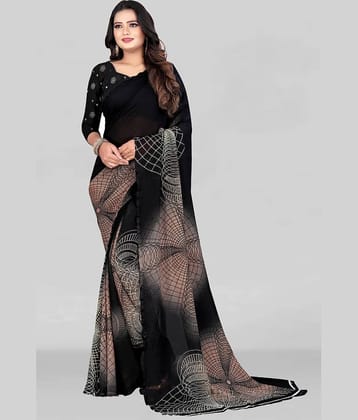 LEELAVATI Georgette Printed Saree With Unstitched Blouse Piece ( Black )