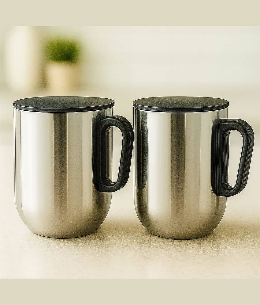 Visaxmi Vaccum Solid Stainless Steel Coffee Mug 400 mL ( Pack of 2 )