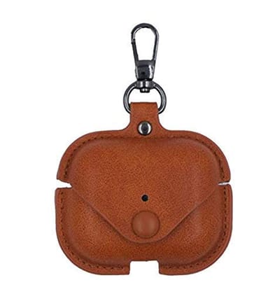 MStick AirPod Pro Case Leather Personalized Leather Protective Air-pod Pro Case Cover Shockproof with Loss Prevention Clip for Apple Air-Pods Pro Wireless Charging Case for airpods- Natural Brown