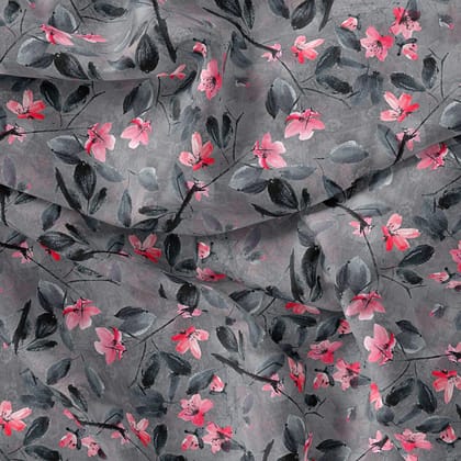 Rustic Looked Pink Flower Digital Printed Fabric-Polyester / Japan Satin / 110 CM | 43 Inch
