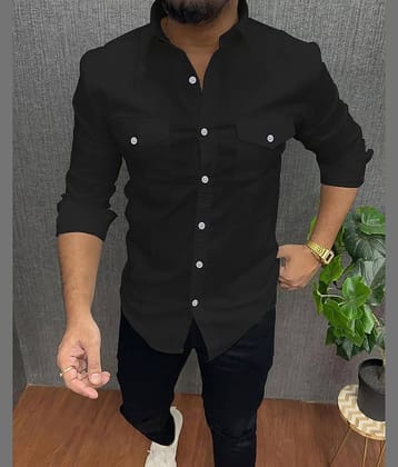 Qlonz store Cotton Blend Regular Fit Solids Full Sleeves Men's Casual Shirt - Black ( Pack of 1 )
