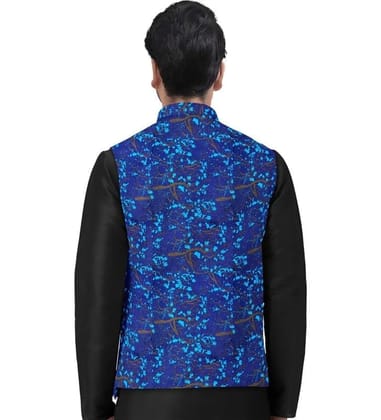 Men's Jacquard Printed Full Sleeve Waistcoat (Blue, 40)-PID53491 Men's Jacquard Printed Full Sleeve Waistcoat (Blue, 40)-PID53491