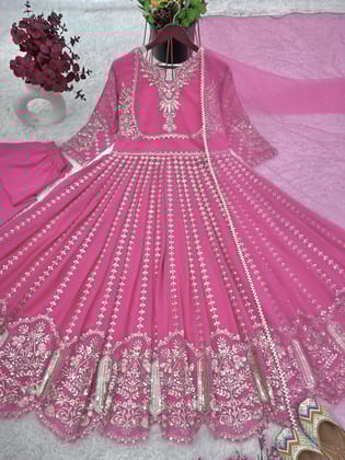 Beautiful Gown With And Dupatta With Embroidery Sequence Work