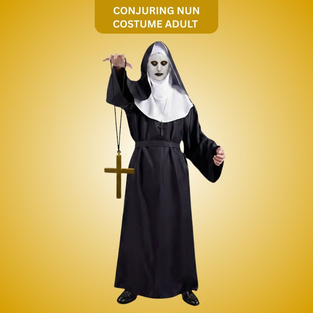 Conjuring Nun Costume Adult Large w/ Waist Belt and Latex Mask