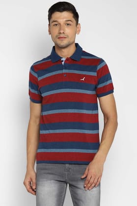 Premium Basics 100% Cotton Men's Polo Yarn Dyed Striped T-Shirt - Wine & Blue-L / Wine & Blue