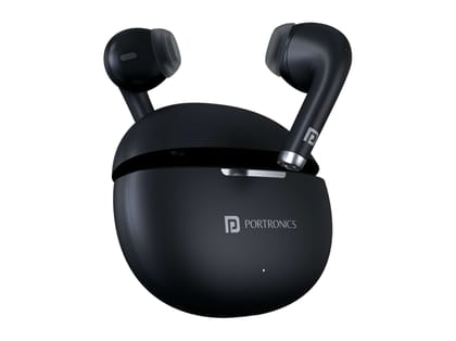 Portronics Harmonics Twins S19 Unique Earbuds Design, Game, Music Mode, Touch Control, Type C Fast Charging - Black