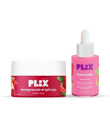 Plix Vitamin C & E Combo Guava Face Serum and Pomegranate Lip Scrub For Skin Brightening(Pack of 2)