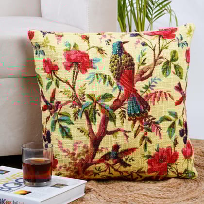 Birds of paradise TNT Slub Outdoor Cushion Cover- Yellow-12 x 12 inches