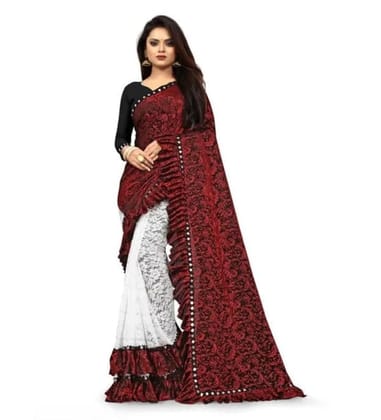 Women's Silk With Mirror Lace Solid Saree With Unstitched Blouse (Red, 5-5 Mtrs)-PID55707