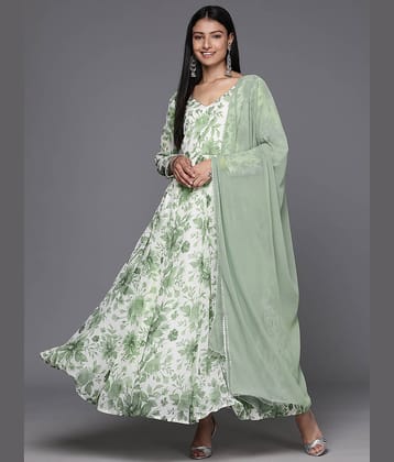 Varanga Georgette Printed Anarkali Women's Kurti - White ( Pack of 1 )