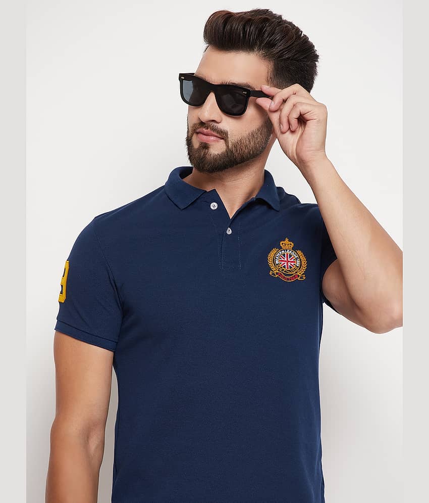 RELANE Pack of 1 Cotton Blend Regular Fit Solid Half Sleeves Men's Polo T Shirt ( Navy )