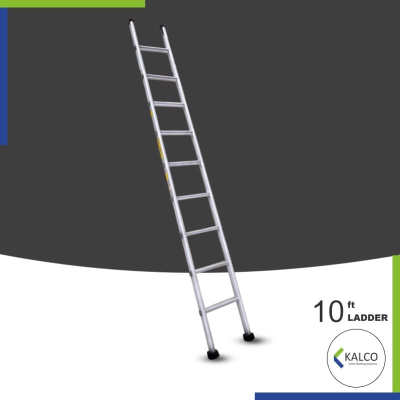 Wall Supporting Straight Aluminium Ladder, Flat Steps, (Model: K-7002, Height: 10-ft in Medium)