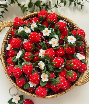 Suman Arts Crochet Strawberry Keychain (Free Size) | Handmade Strawberry Design with Flower | Keychain