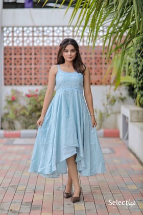 Sky Blue Plain Maxi Dress-S