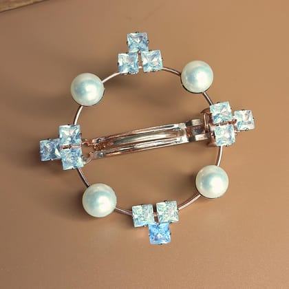 Trendisia Elegant Pearl & Crystal Round Hair Clip  Rose Gold Barrette for Women & Girls