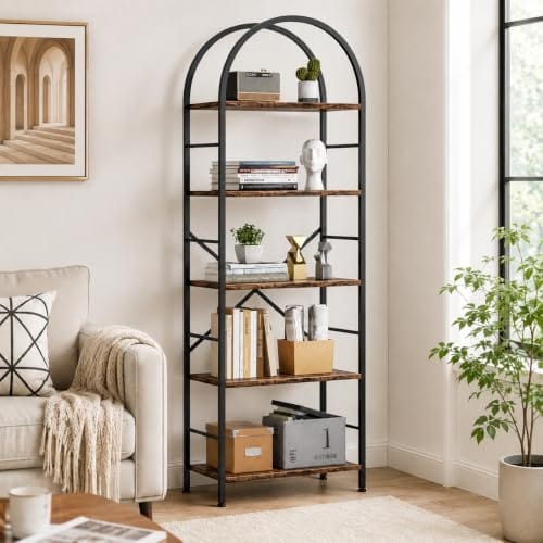 HOME CUBE 5-Tier Standing Shelf Unit, Freestanding Storage Rack with Wooden Shelves & Metal Frame, Microwave