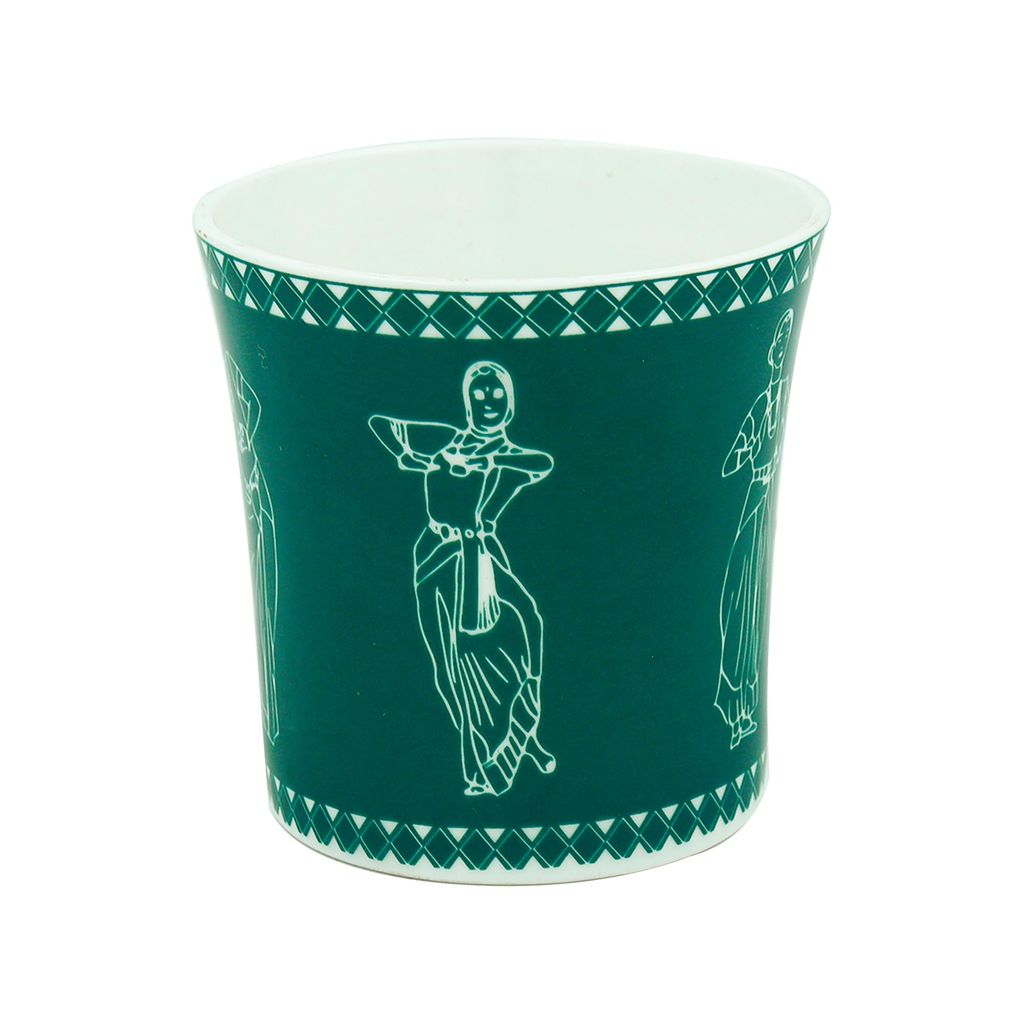 Femora Classical Dancers Pattern Tea Cups, Ceramic Tea Cups, Coffee Mugs (160 ml) - 6 Pcs Set (Green)