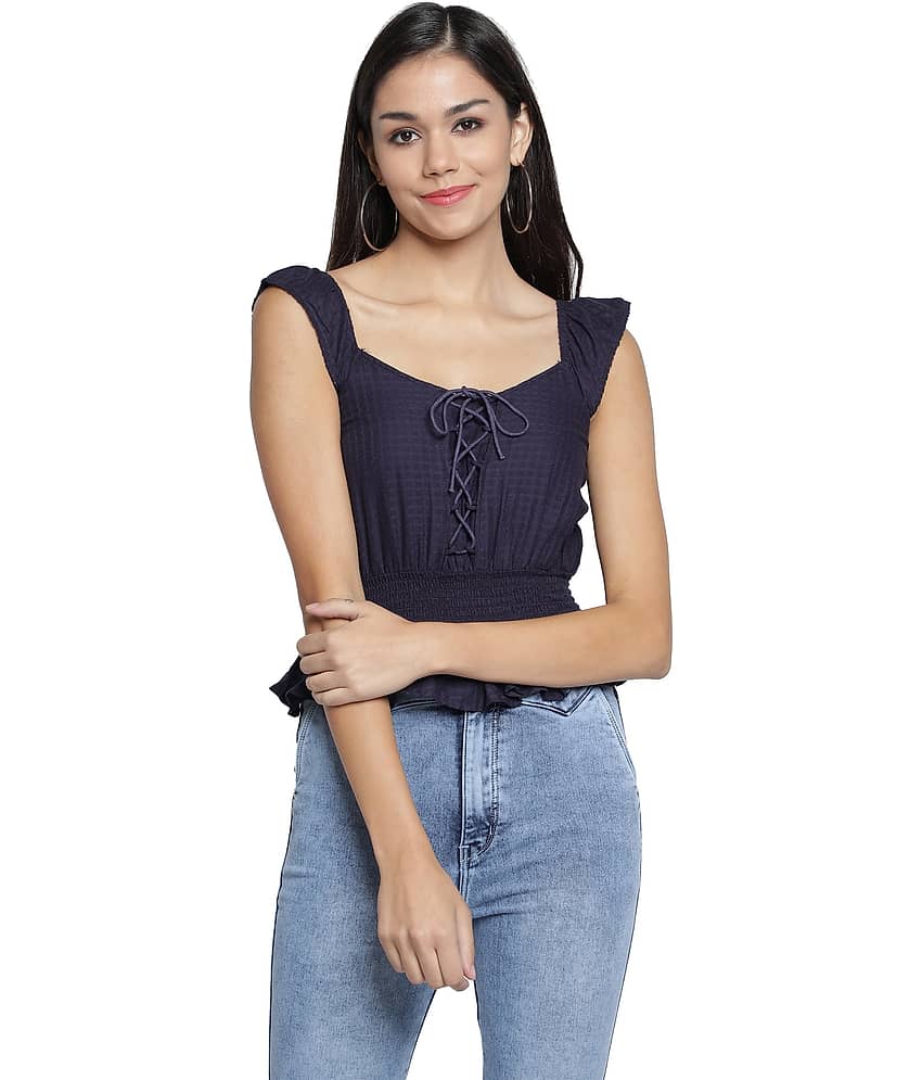 NUEVOSDAMAS Women's Cotton Peplum Top ( Blue )
