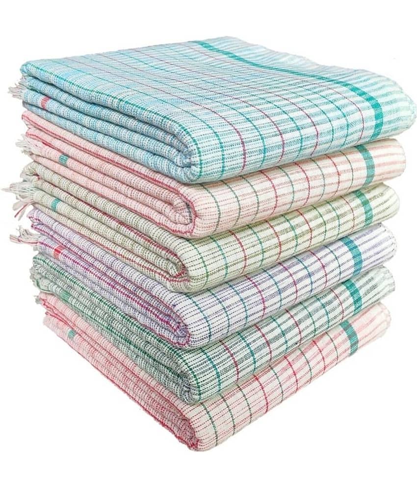 Mk weaves Cotton Striped Below 300 -GSM Bath Towel ( Pack of 6 ) - Multicolor