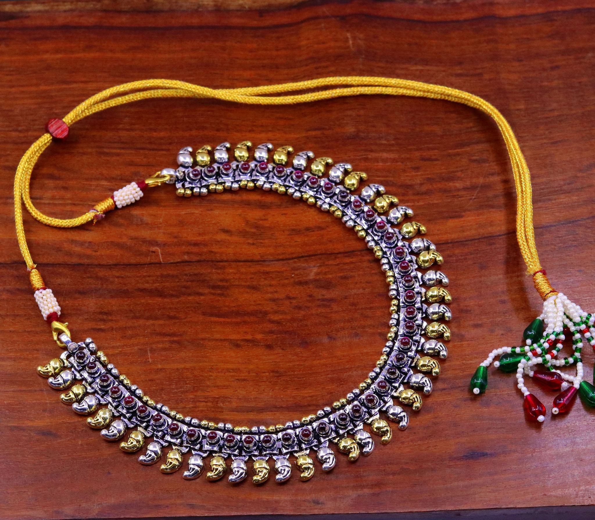 925 sterling silver dual tone mango chain with semi precious stone anklets or necklace tribal belly dance oxidized jewelry  ank103-Single anklet
