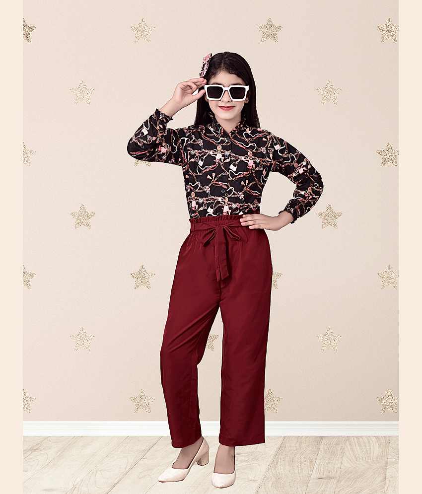 Arshia Fashions Pack of 1 Girls Cotton Blend Top With Pants ( Black )