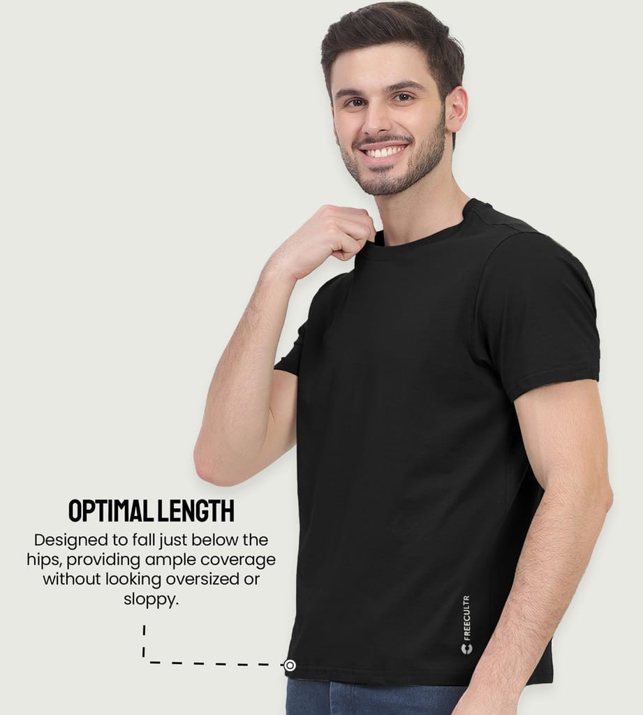 Freecultr Truly Classic Organic Men's Cotton T-Shirt | Solid Round Neck Half Sleeve | Plain Stylish t Shirts | Regular Fit | Casual T Shirt for Man Pack of 1-Carbon Black