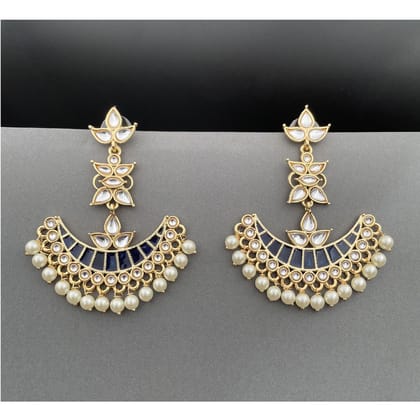 Blue Chaand Bali Kundan Pearl Meenakari Tassel Dangling Earring